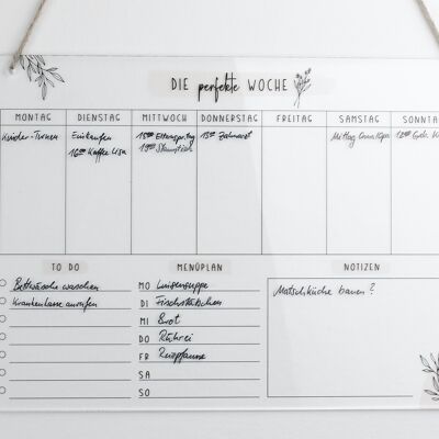 Weekly planner A4 acrylic | Wipe clean wall planner for the week | Wall Calendar | To Do List | Menu Planner | acrylic glass