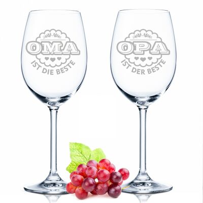 Leonardo Daily Weingläser mit Gravur im Set - Oma ist die Beste & Opa ist der Beste - 460 ml - Geeignet für Rotwein und Weißwein