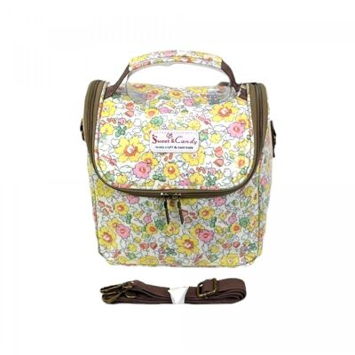 Women's Lunch Box with 2 Zip Closure and Sweet Candy Flowers Design - Spring