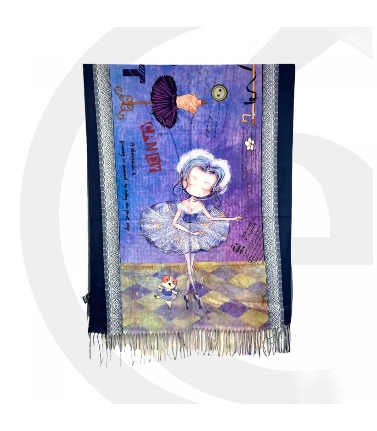 Süßer Candy-Schal mit Fransen und Ballettpuppe. Aktion zum Muttertag