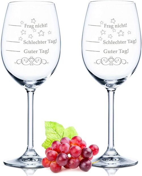 Leonardo Daily Weingläser mit Gravur im Set - Schlechter Tag, Guter Tag, Frag nicht - 460 ml - Geeignet für Rotwein und Weißwein