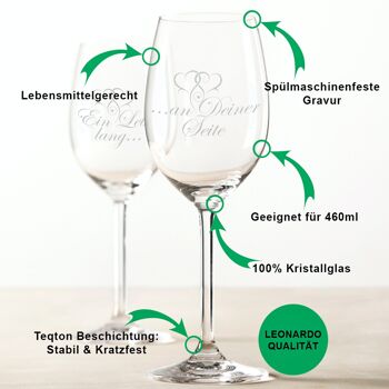 Ensemble de verres à vin gravés Leonardo Daily - Une vie à vos côtés - 460 ml - Convient pour le vin rouge et blanc 2