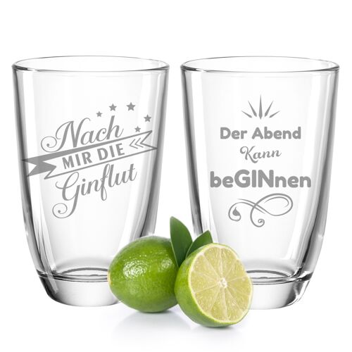 Montana GIN-Gläser mit Gravur im 2er Set - Nach mir die GINflut & Der Abend kann beGINnen - 430 ml