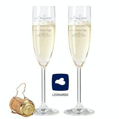 Leonardo champagne glasses with engraving in a set - bad day, good day, don't ask - 200 ml - suitable for champagne & sparkling wine