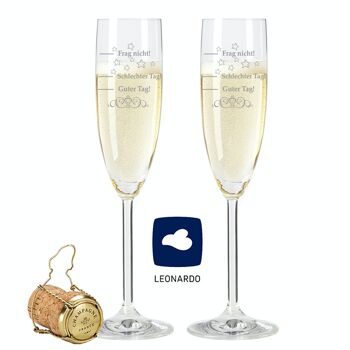 Verres à champagne Leonardo avec gravure dans un ensemble - mauvaise journée, bonne journée, ne demandez pas - 200 ml - convient au champagne et au vin mousseux 1