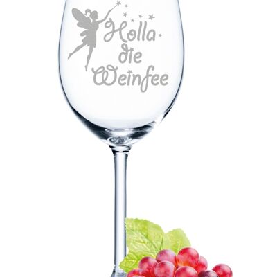Bicchiere da vino con incisione giornaliera Leonardo - Holla la fata del vino - 460 ml - Adatto per vino rosso e bianco