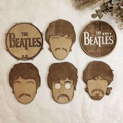 Set of 6 The Beatles  Wood Coasters - Housewarming Gift - Rock Bands