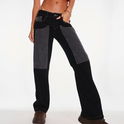 Higuchi Low Rise Straight Leg Jeans In Black and Grey Contrast