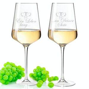 Verres à vin Leonardo Puccini avec gravure dans un ensemble - une vie à vos côtés - 560 ml - convient au vin rouge et au vin blanc