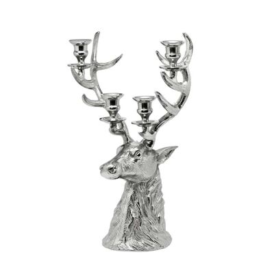 Candlestick Hirsch Richard for 4 candles, height 43 cm, aluminium, nickel-plated, silver-coloured