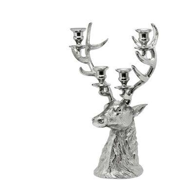 Candlestick Hirsch Richard for 4 candles, height 43 cm, aluminium, nickel-plated, silver-coloured