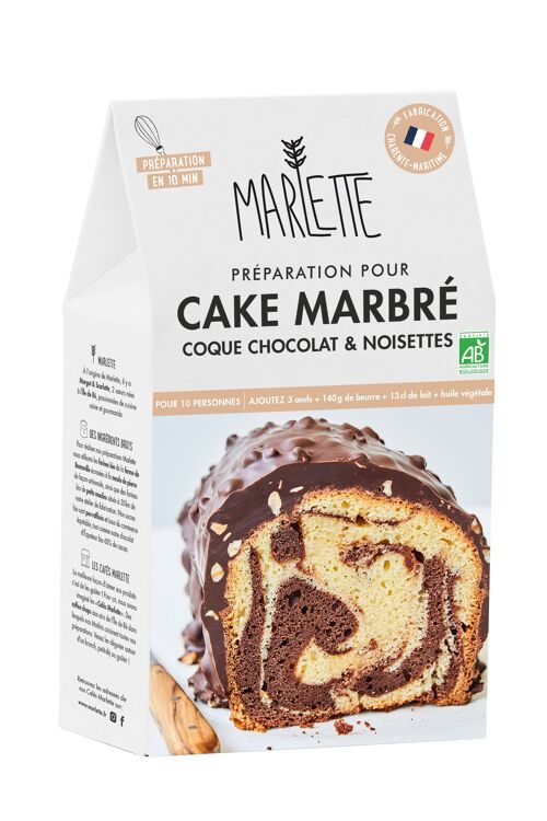 Préparation pour gâteaux bio : Cake Marbré, coque Chocolat & Noisettes - Pour 8 personnes - 570g