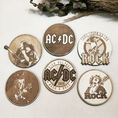 Set of 6 ACDC Wood Coasters - Housewarming Gift - Rock Bands