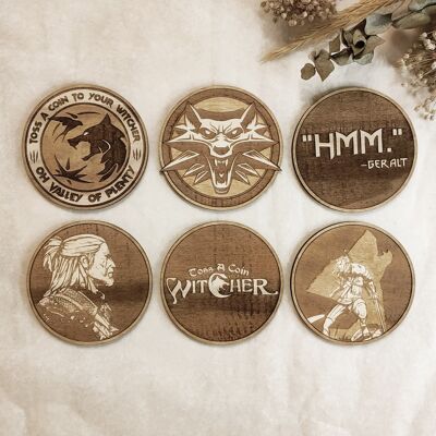 Set of 6 The Witcher  Wood Coasters - Housewarming Gift