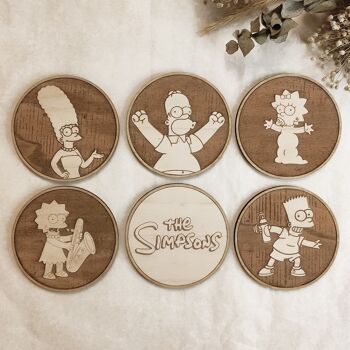 Lot de 6 sous-verres en bois Les Simpson - Cadeau de pendaison de crémaillère 1