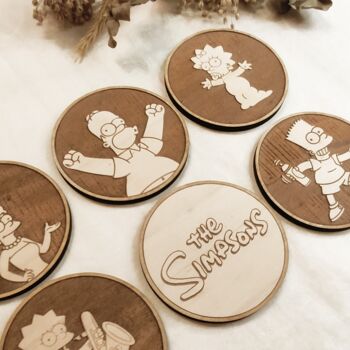 Lot de 6 sous-verres en bois Les Simpson - Cadeau de pendaison de crémaillère 2