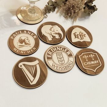 Lot de 6 sous-verres en bois Beers Collection - Cadeau de pendaison de crémaillère 2