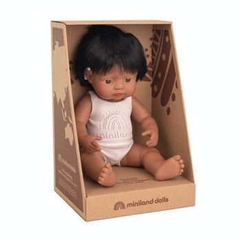 Miniland Poupées: POUPÉE GARCON LATINO-AMERICAIN avec AIDE AUDITIVE 38cm, parfumée vanille, imperméable, poupée  sexuée, en résine, en boîte cadeau. Made in  Spain, 3+ 1