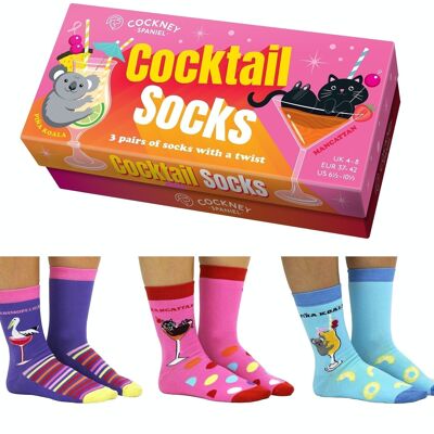 COFFRET CADEAU CHAUSSETTES COCKTAIL - 3 paires de chaussettes assorties | Cockney Spaniel | Royaume-Uni 4-8, EUR 37-42, États-Unis 6.5-10.5