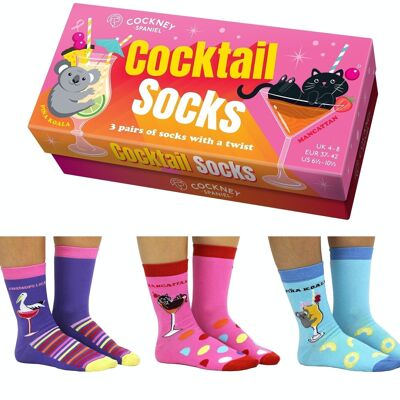 COCKTAIL SOCKS GIFT BOX - 3 Matching Pairs of Socks |Cockney Spaniel | UK 4-8, EUR 37-42, US 6.5 -10.5