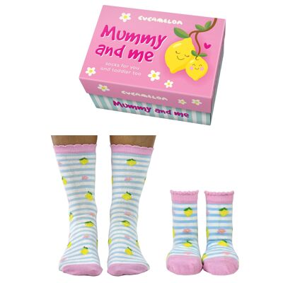 MAMAN ET MOI - 2 paires de chaussettes Citron | Coffret cadeau | Cucamelon| Royaume-Uni 4-8, 2-4 ANS