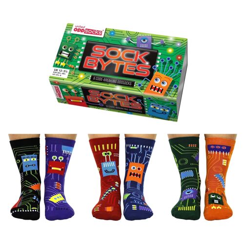 SOCK BYTES | 6 Odd Socks Kids Gift Box - United Oddsocks| UK: 12-5½ EUR: 30½-38½ US: 13½-8