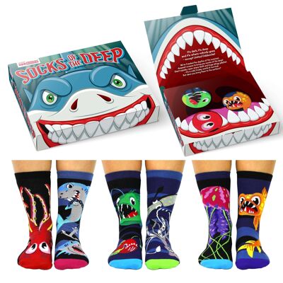 CHAUSSETTES DES PROFONDEURS | Coffret cadeau 6 chaussettes impaires pour enfants - United Oddsocks| Royaume-Uni : 12-5½ EUR : 30½-38½ États-Unis : 13½-8