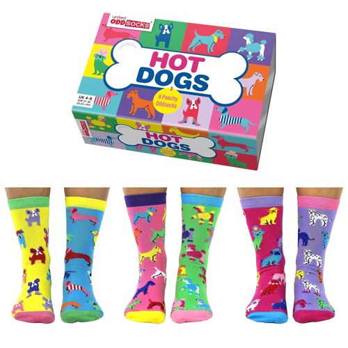 HOT DOGS | 6 Odd Socks Adult Gift Box - United Oddsocks| UK 4-8, EUR 37-42, US 6.5 -10.5