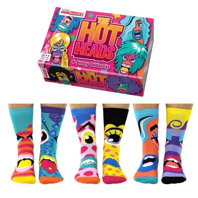 LE TESTE CALDE | Confezione regalo da 6 calzini dispari per adulti - United Oddsocks| Regno Unito 4-8, EUR 37-42, Stati Uniti 6.5-10.5