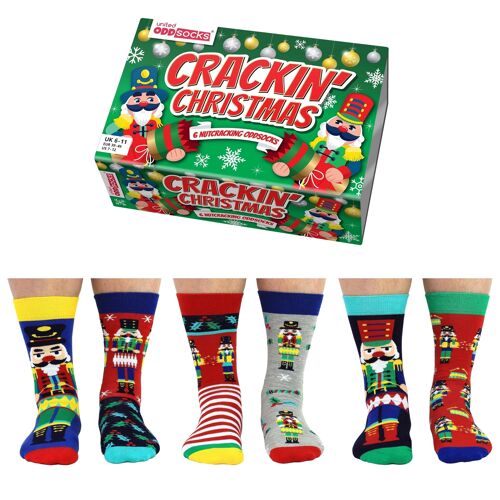 CRACKING CHRISTMAS | 6 Odd Socks Adult Gift Box - United Oddsocks| UK 6-11, EUR 39-46, US 6.5-11.5