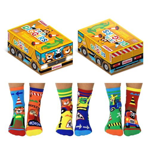 LITTLE DIGGERS | 6 Odd Socks Kids Gift Box - United Oddsocks| UK 9-12, EUR 27-30