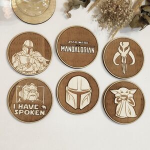 Ensemble de 6 dessous de verre The Mandalorian Wood - Cadeau de pendaison de crémaillère