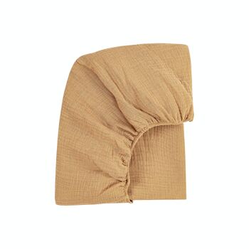 Drap housse pour matelas pour lit - Mousseline de coton CARAMEL