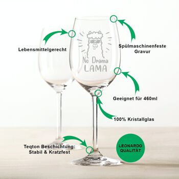 Verre à vin gravé Leonardo Daily - No Drama Lama - 460 ml - Convient pour le vin rouge et blanc 2