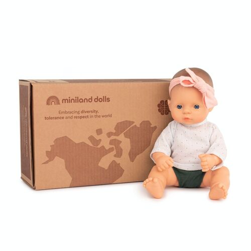 Miniland Poupées: POUPÉE BÉBÉ FILLE EUROPÉENNE avec VÊTEMENTS 32cm, parfumée vanille,  imperméable, poupée sexuée, en résine. Made in Spain, 3+