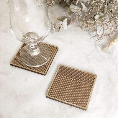 Set of 2 Geometric Wood Coasters - Breakfast - Housewarming Gift