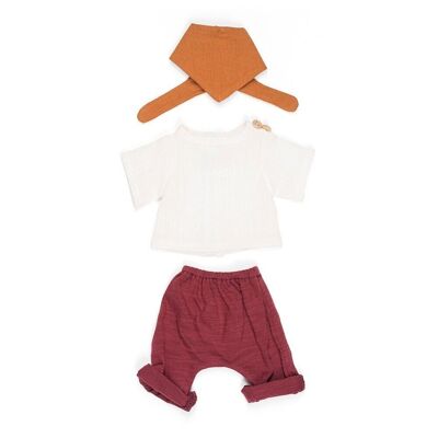 Miniland Dolls: CLOTHES SET burgundy/white for boy 32cm, 3 pieces, sweater, underpants and scarf, with hanger, 3+