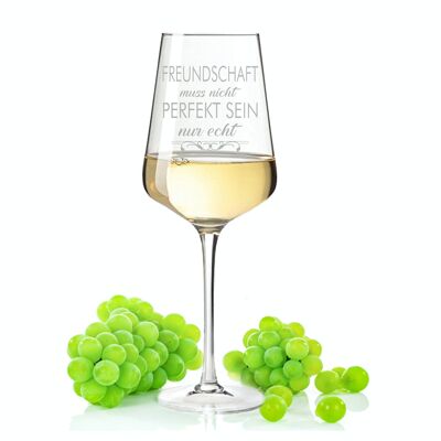 Copa de vino grabada Leonardo Puccini - La amistad no tiene que ser perfecta - 560 ml - Apta para vino tinto y blanco