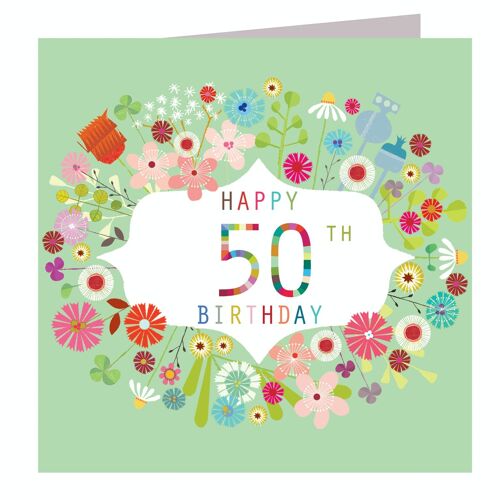 FLN50 Floral 50th Birthday Card