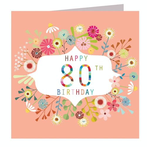 FLN80 Floral 80th Birthday Card
