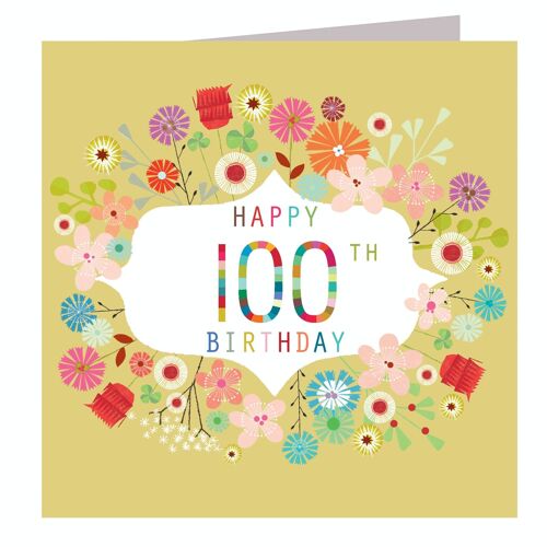 FLN100 Floral 100th Birthday Card