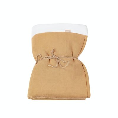 Couverture YOU&ME en mousseline de coton bio et chenille de Bambou - CARAMEL