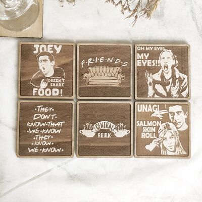 Set of 6 Friends  Wood Coasters - Housewarming Gift