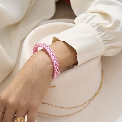 Pale pink braided Buddhist bangle