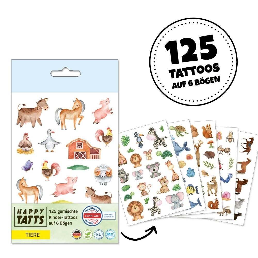 HAPPY TATTS, Tatuaggi per bambini 'Animali' (125 pz.)