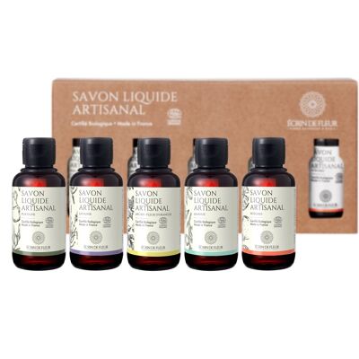 Set mit 5 Flüssigseifen - Reine Olive, Lavendel, Zitrus, Argan & Orangenbaumblüte, Mandel 5x100ml