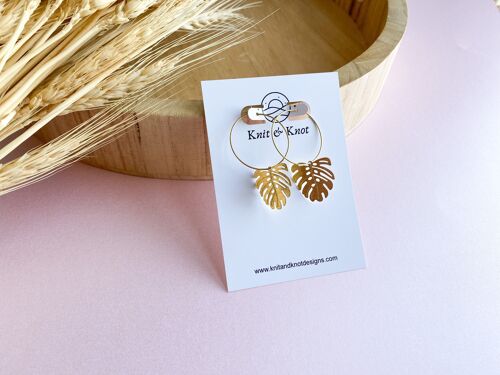 Gold Hoop Earring With Leaf Charm