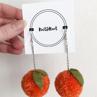 Orange Pom Pom Earrings