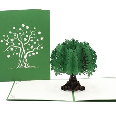 árbol, tarjeta emergente verde tarjeta plegable 3d