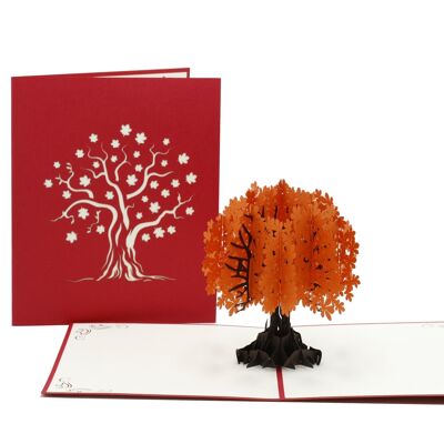 árbol, tarjeta emergente naranja tarjeta plegada en 3d